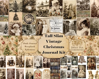 Vintage Christmas, Tall Slim, Junk Journal Kit, Digital, Download, Printable, Junk Journal, Collage, Scrapbook, Ephemera, Paper, Pockets