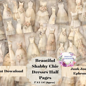 Junk Journal Half Papers, Junk Journal, Printable, Digital, Download, Junk Journal ephemera, Collage, Scrapbook,Shabby Chic, Vintage Dresses