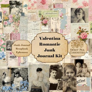 Valentina, Junk Journal Kit, Digital, Download, Printable, Junk Journal, Collage, Scrapbook, Ephemera, Paper, File Folders, Pockets, Tags