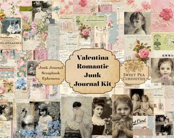 Valentina, Junk Journal Kit, Digital, Download, Printable, Junk Journal, Collage, Scrapbook, Ephemera, Paper, File Folders, Pockets, Tags
