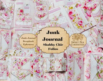 Shabby Chic Folio, Paper, File Folders, Pockets, Kit, Digital, Download, Printable, Junk Journal, Collage, Scrapbook, Supplies, Ephemera