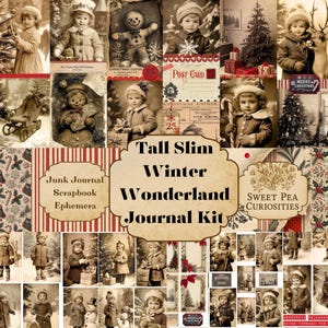 Winter Wonderland, Tall Slim, Junk Journal Kit, Digital, Download, Printable, Junk Journal, Christmas, Collage, Scrapbook, Ephemera, Paper