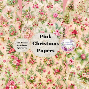 Noël, Papier, Rose, Téléchargement, Imprimable, Journal des déchets, Collage, Scrapbook, Éphémères, Papier, Pochettes, Journal