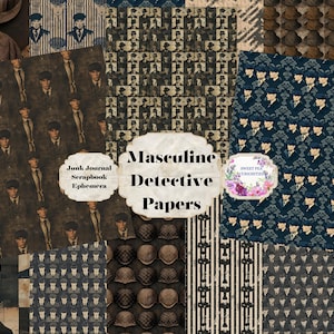Junk Journal, Digital, Download, Printable, Masculine, Detective, Collage, Scrapbook, Ephemera, Paper, Grunge, Mixed Media, Papercraft