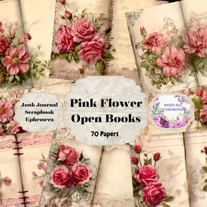 Junk Journal, Vintage, Pink and Sepia, Flowers, Printable, Digital Download, Junk Journal kit, Collage, Scrapbook, Open Book, Pack, Ephemera