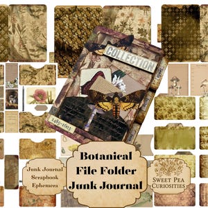 Junk Journal, File Folders, Botanical,  Digital, Download, Printable, Collage, Scrapbook, Supplies, Pockets, Tags, Kit, Ephemera, Supplies