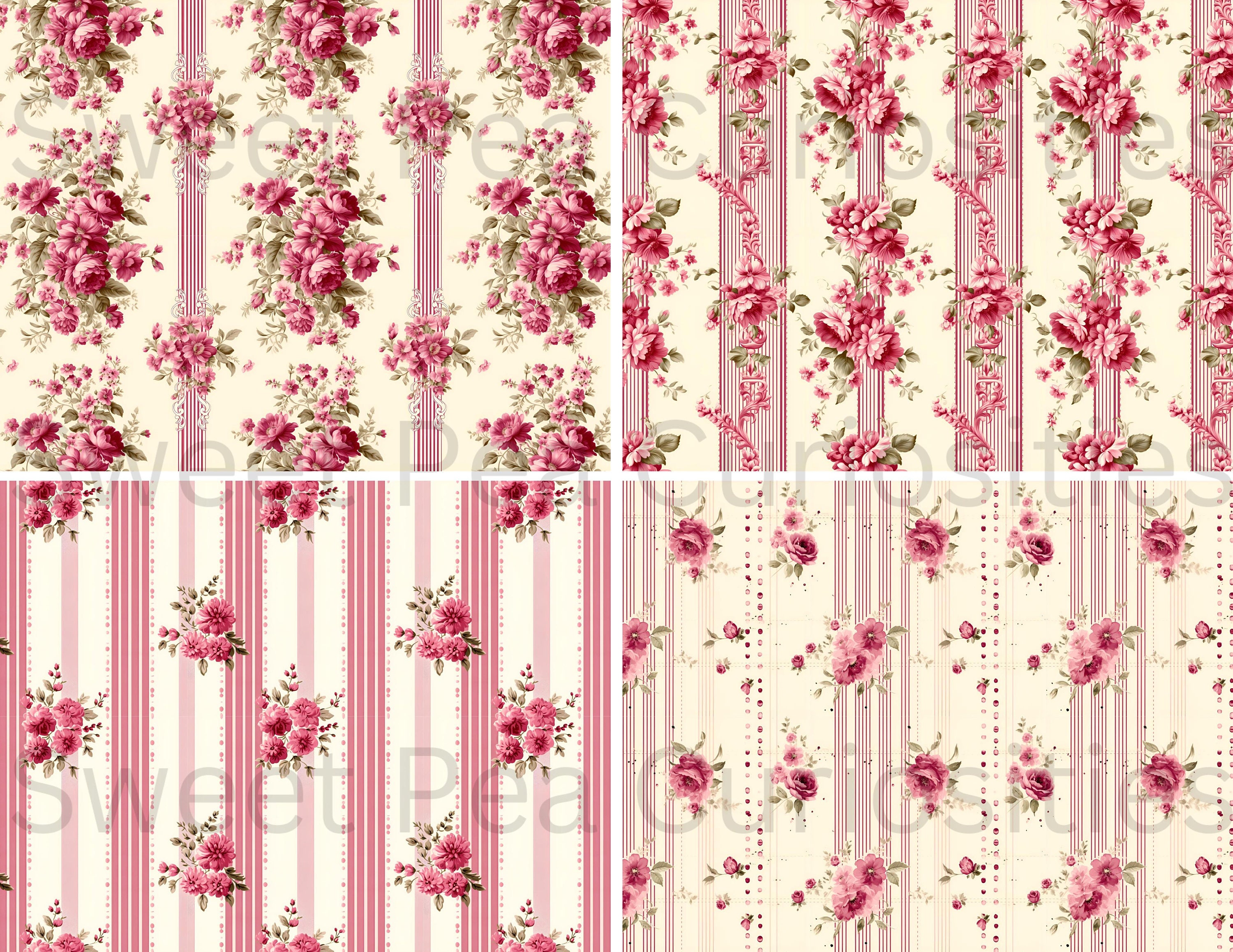 Pink Floral Paper Set, Printable Papers, Digital Junk Journal, Floral ...