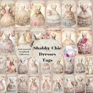 Junk Journal Tags, Junk Journal, Printable, Digital, Download, Junk Journal ephemera, Collage, Scrapbook,Shabby Chic,  Vintage Dresses