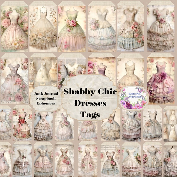 Junk Journal Tags, Junk Journal, Printable, Digital, Download, Junk Journal ephemera, Collage, Scrapbook,Shabby Chic,  Vintage Dresses