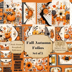 Herfst, herfst, folio's, digitaal, download, afdrukbare, ongewenste dagboek, collage, plakboek, kortstondige, papier, zakken, dagboek, kunst