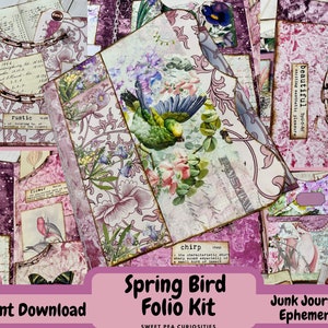Junk Journal, Spring Bird Folio, Numérique, Télécharger, Imprimable, Junk Journal Supplies, pack, Mixed Media, Collage, Éphémère, vintage