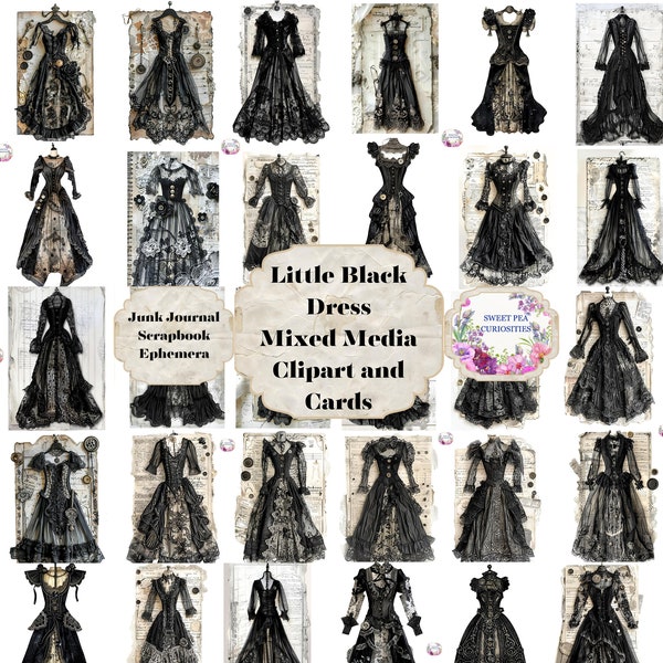 Black Dress, Mixed Media, Junk Journal, Vintage, Printable, Digital Download, Junk Journal kit, Collage, Scrapbook, Pack, Ephemera, Gothic