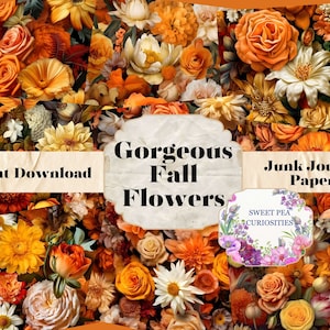 Printable, Download, Digital, Fall, Flowers,  Junk Journal, Supplies, Kit, Ephemera, Collage, Vintage, Papers, Scrapbook, Vintage, Art