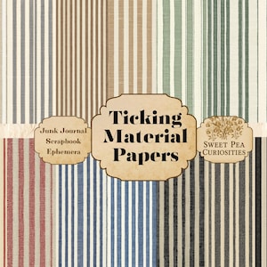 Ticking Material, Papers, Digital, Download, Printable, Junk Journal, Collage, Scrapbook, Ephemera, Pockets, Journal, Fabric