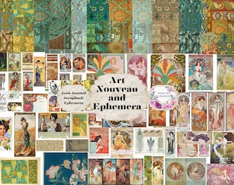 Art Nouveau Digital, 22 Pages, Junk journal, Ephemera, Mixed Media, Junk journal pack, Junk journal supplies, Download, printable, Collage