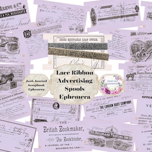Vintage, Propaganda, Carretéis de renda, Roxo, Kit de diário de lixo, Digital, Download, Imprimível, Diário de lixo, Álbum de recortes, Ephemera, Shabby Chic