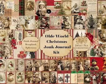 Olde World, Junk Journal Kit, Digitaal, Download, Afdrukbaar, Junk Journal, Kerstmis, Collage, Plakboek, Tijdelijke verschijnselen, Papier, Vakantie