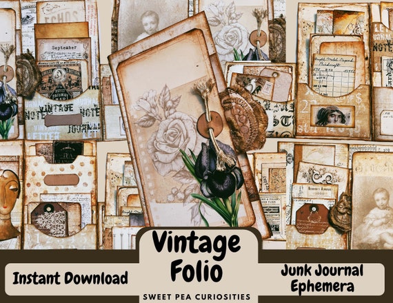 Vintage Folio, Digital, Download, Printable, Junk Journal, Ephemera,  Collage, Junk Journal Supplies, Kit, Pack, Vintage, Paper, Mixed Media 