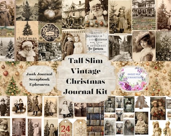 Vintage Christmas, Tall Slim, Junk Journal Kit, Digital, Download, Printable, Junk Journal, Collage, Scrapbook, Ephemera, Paper, Pockets