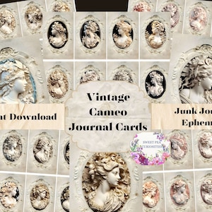Junk Journal, Cameo, Afdrukbaar, Digitaal, Downloaden, Junk Journal kit, Collage, Scrapbook, Vintage, Pack, Ephemera, Benodigdheden, Journal Cards