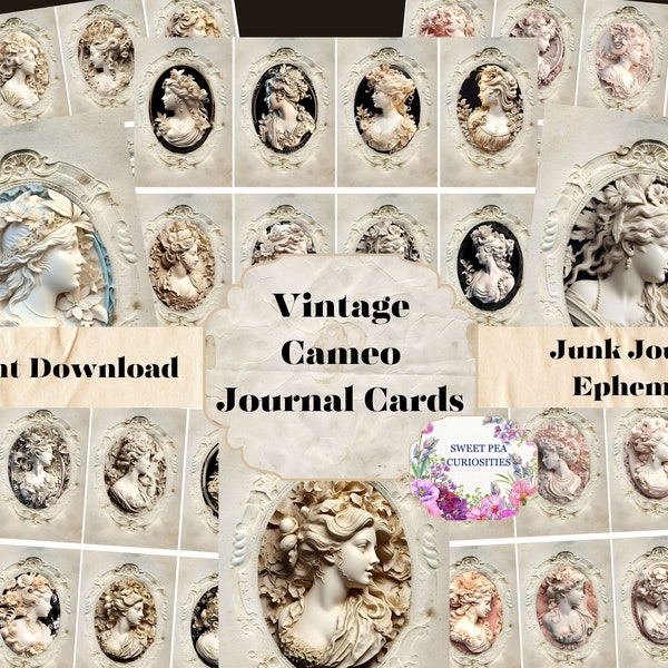 Junk Journal, Cameo, Printable, Digital, Download, Junk Journal kit, Collage, Scrapbook, Vintage, Pack, Ephemera, Supplies, Journal Cards