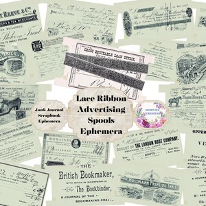 Vintage, Propaganda, Carretéis de renda, Verde, Kit de diário de lixo, Digital, Download, Imprimível, Diário de lixo, Álbum de recortes, Ephemera, Shabby Chic