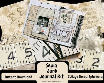 Sepia, Junk Journal, Kit, Digital, Download, Printable, Collage, Junk Journal Supplies, Mixed Media, Ephemera, Scrapbook, Vintage, paper,Art