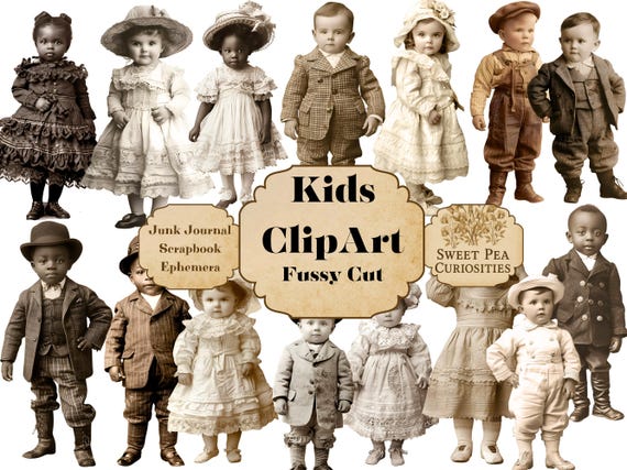 Vintage Kids, PNG, Clipart,  Paper, Digital, Download, Printable, Junk Journal, Collage, Scrapbook, Supplies, Ephemera, Mixed Media, Journal