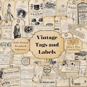 Vintage, Reklam, Junk Journal Kit, Digital, Nedladdning, Utskrivbar, Junk Journal, Etiketter, Scrapbook, Ephemera, Shabby Chic