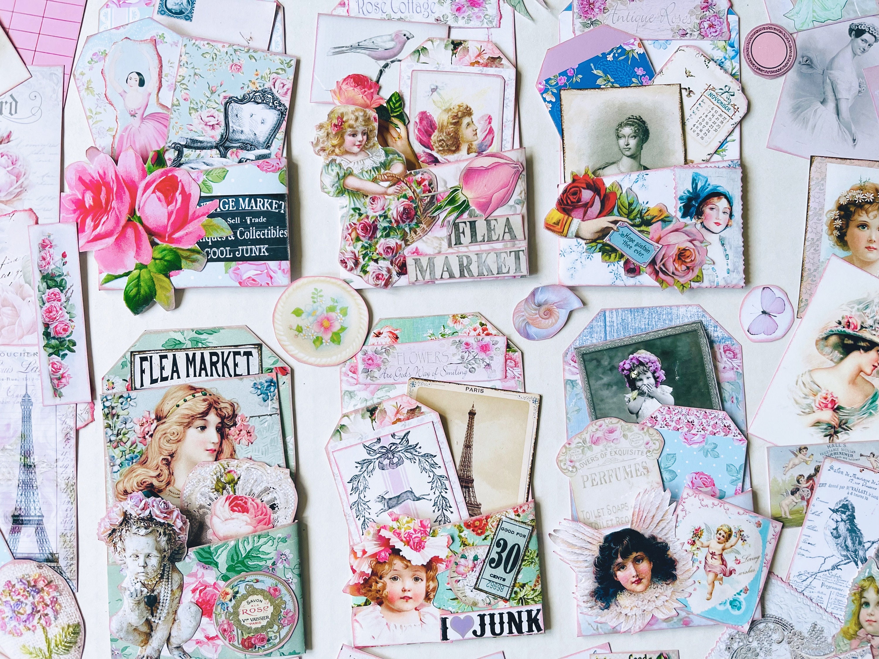 Shabby Chic, Pocket Tags, Loaded Envelope, Junk Journal Kit, Printable ...