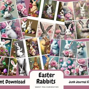 Ostern, Hasen, Digital, Download, druckbar, Junk Journal Zubehör, Ephemera, Scrapbook, Collage, Pastell, Vintage, Papiere, Karten, Pack