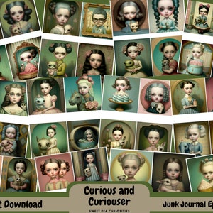 Curious,Junk Journal, Cards, Digital, Download, Printable, Ephemera, Junk Journal Supplies, Collage, Scrapbook,Paper, Mixed Media, Pack, Kit
