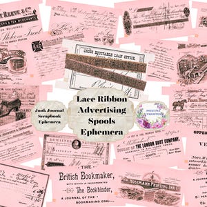 Vintage, Propaganda, Carretéis de renda, Rosa, Kit de diário de lixo, Digital, Download, Imprimível, Diário de lixo, Álbum de recortes, Ephemera, Shabby Chic
