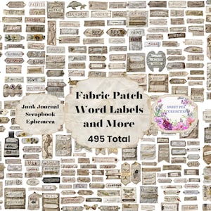 Tissu, patch, étiquettes, journal indésirable, vintage, imprimable, téléchargement numérique, kit journal indésirable, collage, scrapbooking, pack, éphémères, étiquettes