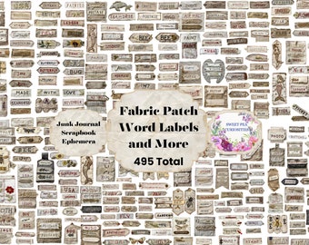 Fabric, Patch, Labels, Junk Journal, Vintage, Printable, Digital Download, Junk Journal kit, Collage, Scrapbook, Pack, Ephemera, Tags