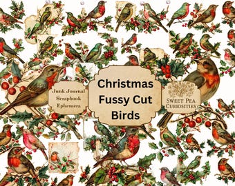 Christmas Birds, Junk Journal, Vintage, Printable, Digital Download, Junk Journal kit, Collage, Scrapbook, Pack, Ephemera, Fussy Cut