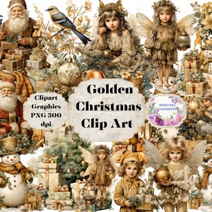 Christmas Ephemera, Christmas PNG, Gold, Clipart, Digital, Download, Printable, PNG, Junk Journal, Ephemera, Scrapbooking, collage, journal,