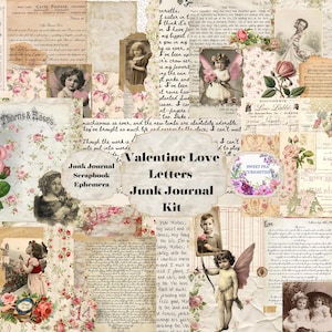 Valentinstag, Liebesbriefe, Junk Journal Kit, Digital, Download, bedruckbar, Junk Journal, Herzen, Collage, Scrapbook, Ephemera, Papier