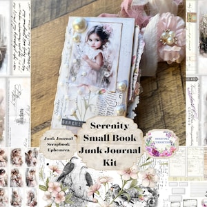Serenity, libro pequeño, kit de diario basura, digital, descarga, imprimible, diario basura, corazón, collage, álbum de recortes, efímera, papel