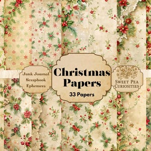 Christmas, red, Papers, Digital, Download, Printable, Junk Journal, Collage, Scrapbook, Ephemera, Pockets, Journal