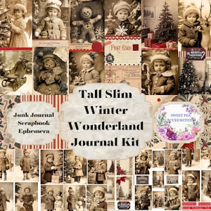 Winter Wonderland, Tall Slim, Junk Journal Kit, Digitaal, Download, Afdrukbaar, Junk Journal, Kerstmis, Collage, Plakboek, Kortstondige, Papier