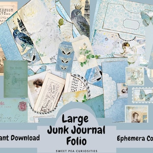 Large Junk Journal Folio, Shabby Chic, Blue, Junk Journal, Digital Download, Printable, Junk Journal Kit, Junk Journal Supplies, ephemera,