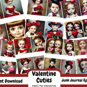 Valentinstag, Junk Journal, Karten, Digital, Download, druckbar, Ephemera, Junk Journal Zubehör, Collage, Scrapbook, Mädchen, Jungen, Papier