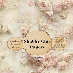 Shabby Chic Blush, Papers, Digital, Download, Printable, Junk Journal, Collage, Scrapbook, Ephemera, Paper, File Folders, Pockets, Tags