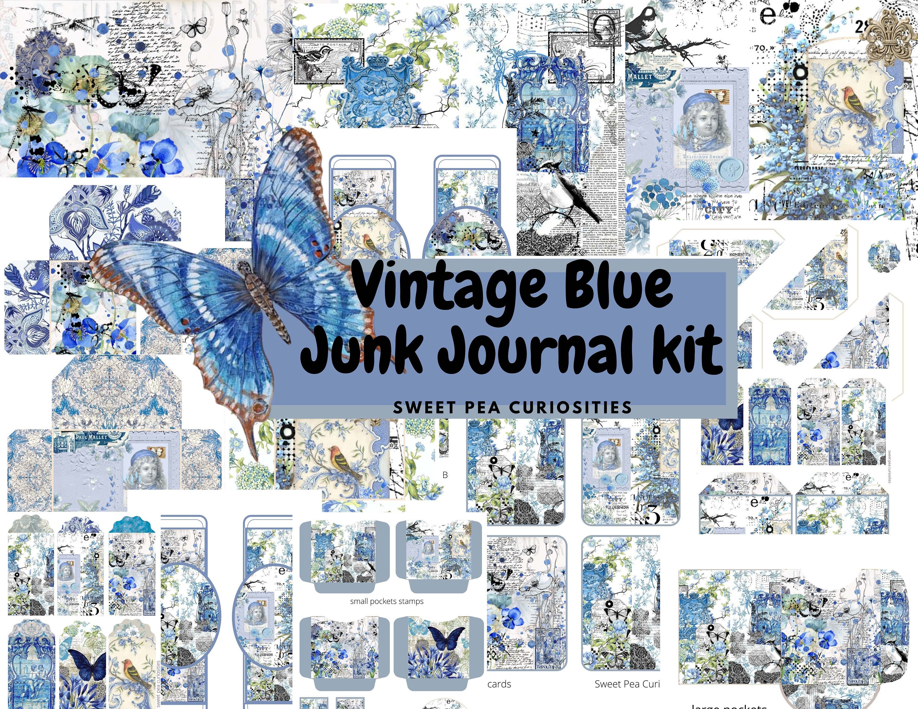 Junk Journal kit Vintage blue Junk Journal ephemera Etsy