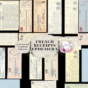 Französische Quittungen Ephemera Karten, Hauptbuch, Rechnung, Scrapbooking, shabby, Digital, Collage Sheet, Download, Junk Journal, Vintage, printable