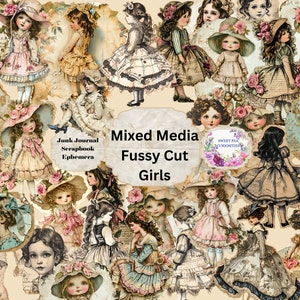Mixed Media, Mädchen, Junk Journal, Vintage, bedruckbar, digitaler Download, Junk Journal Kit, Collage, Scrapbook, Pack, Ephemera, Kit, Pingeliger Schnitt