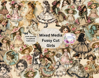 Mixed Media, Girls, Junk Journal, Vintage, Printable, Digital Download, Junk Journal kit, Collage, Scrapbook, Pack, Ephemera, kit, Fussy cut