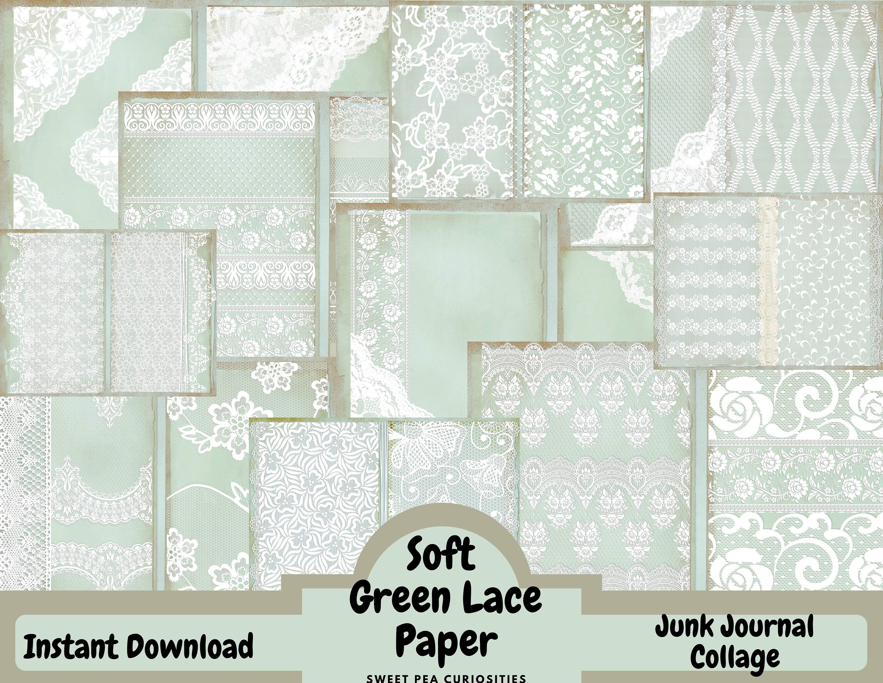 Soft Green Lace, Printable, Digital, Download, Junk Journal, Collage, Ephemera, Scrapbook, Vintage, Paper, Junk Journal Supplies, pack, bujo