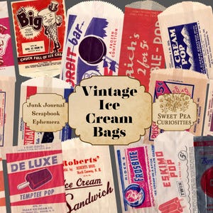 Junk Journal, Vintage Ice Cream Bags, Printable, Digital, Download, Kit, MCM, Collage, Scrapbook, Vintage, Pack, Ephemera, Art